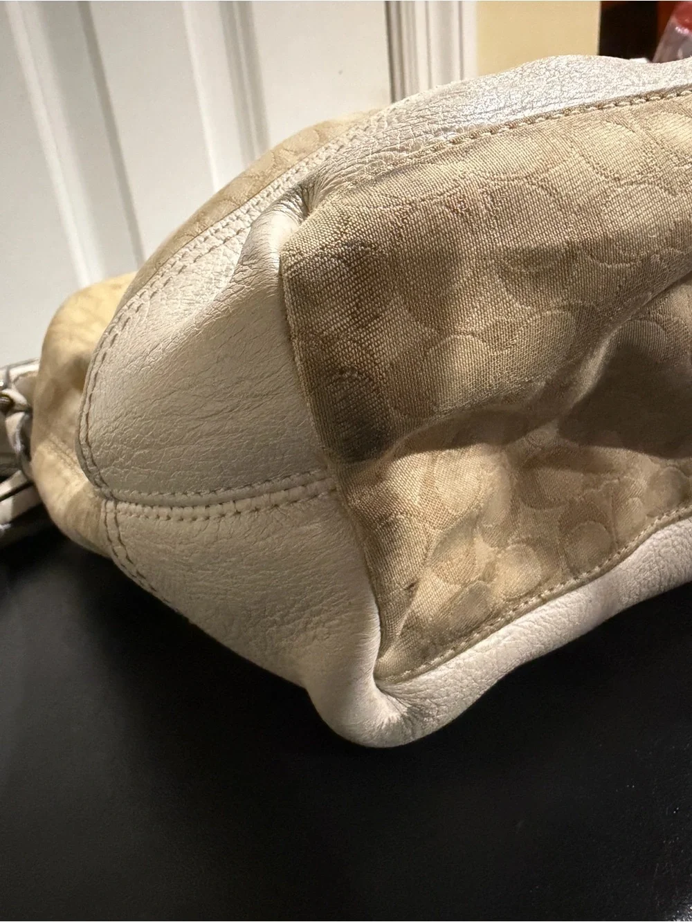 Coach Cream Signature Stripe Hobo Bag with Tassel 19918